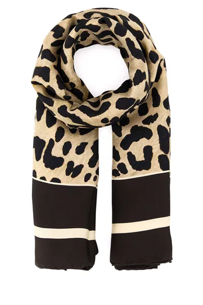 Valentino Garavani Animal Print Silk Foulard With Contrast Border In Brown