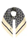 Valentino Chevron Pattern Silk Square Scarf In Neutral