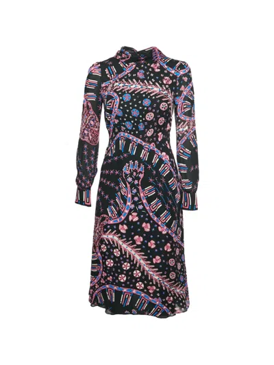Pre-owned Valentino Printed Silk Min Dress In Black