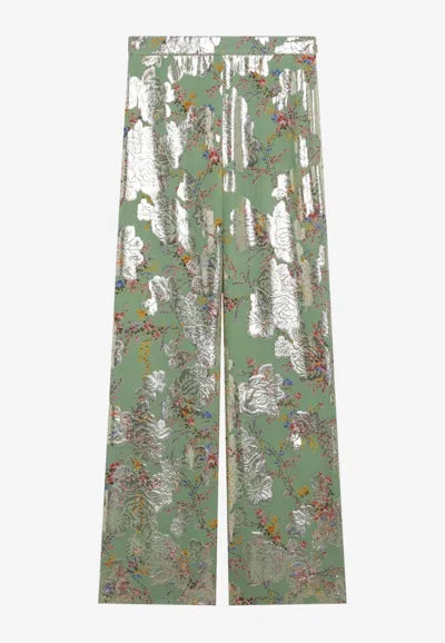 Valentino Printed Silk Pants In Green