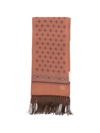 Valentino Chamber Print Scarf With Fringes In Multi