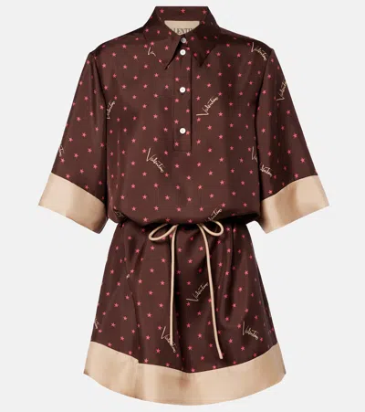 Valentino Printed Silk Twill Shirt Dress In Brown