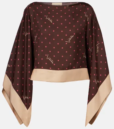 Valentino Printed Silk Twill Top In Brown