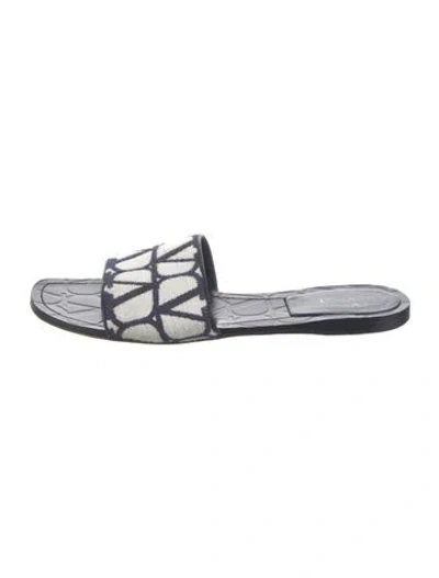Pre-owned Valentino Garavani Printed Slides In Blue