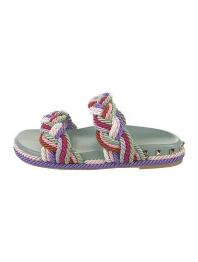 Pre-owned Valentino Garavani Printed Slides W/ Tags In Green