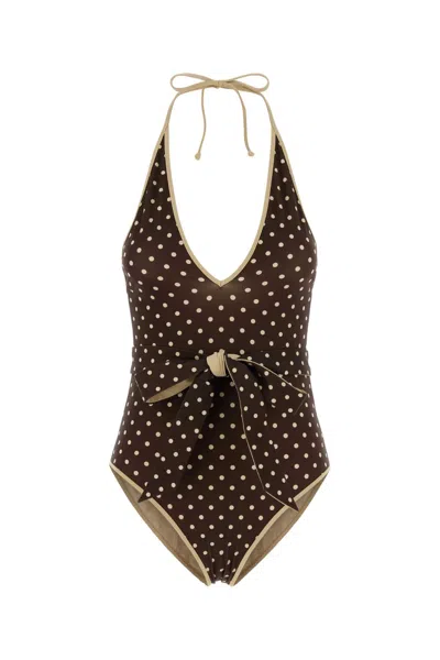 Valentino Printed Stretch Nylon Swimsuit In Brown