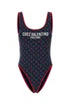 Valentino Garavani Lycra Swimsuit With Cherryfic Print In Blue