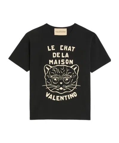 【国内発送】VALENTINO Chat De La Maison プリント T シャツ Valentino Graphic Print Cotton T-shirt In Black | ModeSens