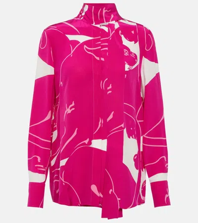 Valentino Shirt Pattern In Crepe De Chine In Pink