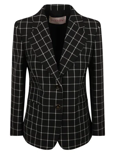 Valentino Printed Two-buttoned Blazer In Black/ivory
