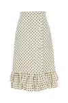 Valentino Womens Betulla Nero Polka-dot Ruffled Woven Midi Skirt