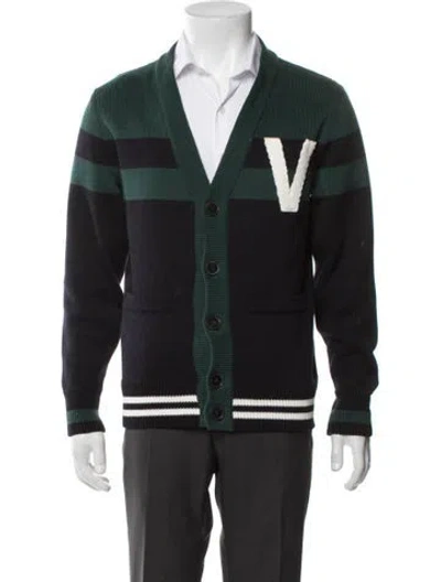 Pre-owned Valentino Printed V-neck Cardigan In Blue