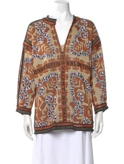 Pre-owned Valentino Printed V-neck Sweater In Neutral