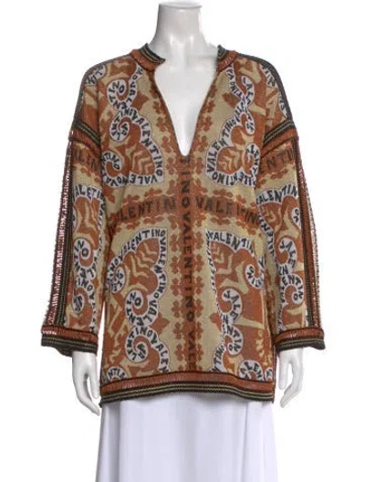 Pre-owned Valentino Printed V-neck Sweater W/ Tags In Orange