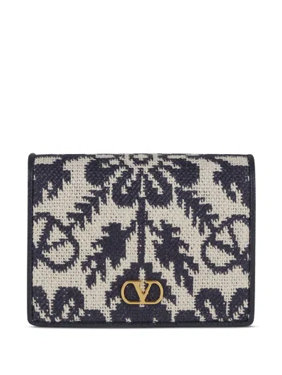 Valentino Garavani Flap French Wallet Vlogo Signature In Ayn Avorio Blue Dark Sapphire