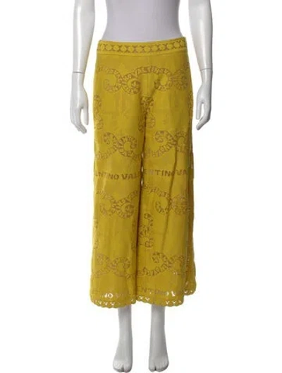 Pre-owned Valentino Printed Wide Leg Pants In Yellow