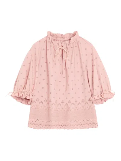 Valentino Puffed-sleeve Ruffle Blouse In Pink