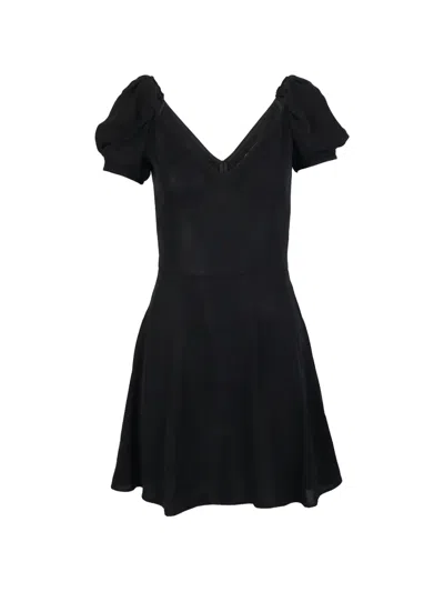 Valentino Puffed V-neck Mini Dress In Black