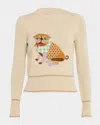 Valentino Pug Embroidered Wool Crewneck Sweater In Neutral