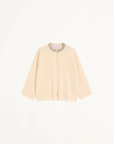 Valentino Virgin Wool Embellished Cardigan In Nude