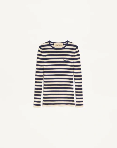 VALENTINO VALENTINO COTTON JUMPER WOMAN BIRCH/PROVENCE BLUE/BIRCH L