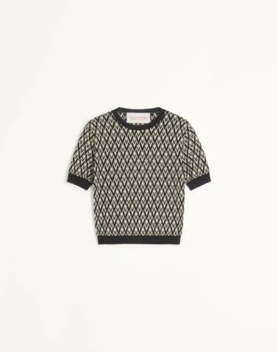 Valentino Toute La V Jacquard Wool Jumper Woman Cream/black Xs