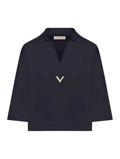 Valentino Pull Solid Wool In Navy