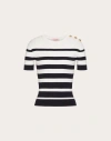 Valentino Striped Cotton Top In Navy Ivory