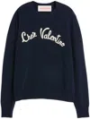 Valentino Logo-embroidered Wool Sweater In Blue
