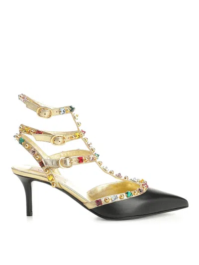 Valentino Garavani Rockstud 100 Embellished Metallic Leather Pumps In Black