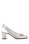 Valentino Block Heel Embellished Slingback Square Toe Pumps