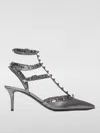 Valentino Rockstud Caged 65 Leather Ankle Strap Pump In Silber