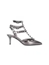 Valentino Rockstud Caged 65 Leather Ankle Strap Pump In Gray