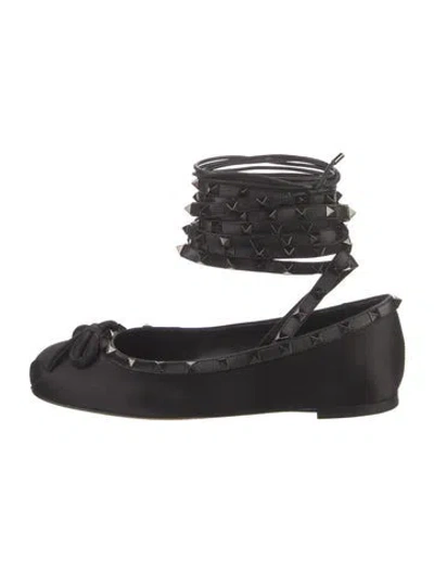 Pre-owned Valentino Garavani Punkouture Accents Satin Ballet Flats In Black