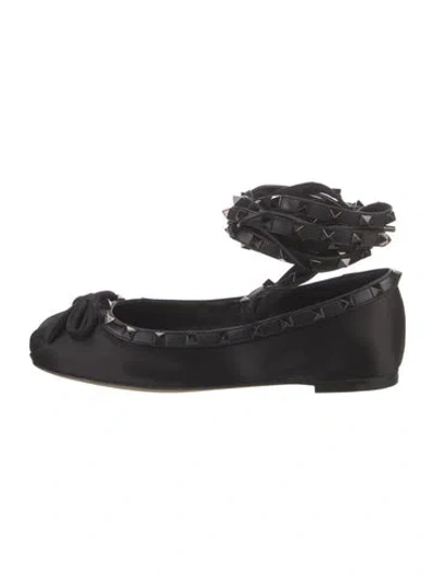 Pre-owned Valentino Garavani Punkouture Accents Satin Ballet Flats In Black