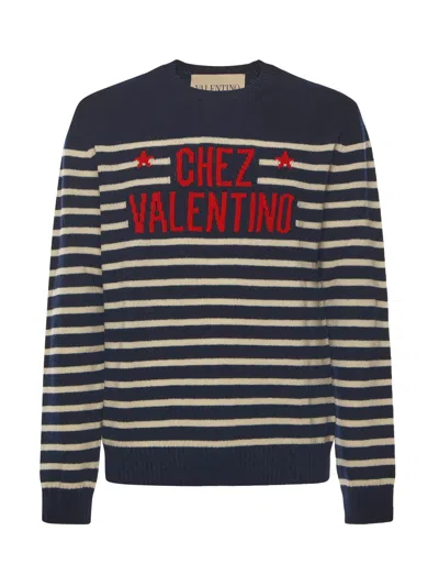 Valentino "chez Valentine" Wool Sweater In Blue