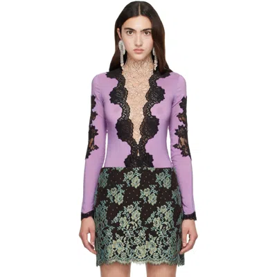 Valentino Purple Jersey Lace Bodysuit In 00x Light Lilla