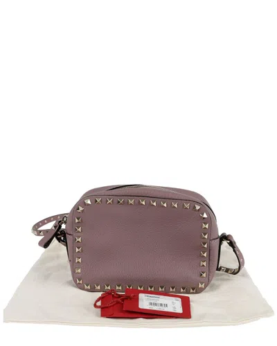 Pre-owned Valentino Garavani Valentino Purple Leather Rockstud Shoulder Crossbody (authentic Pre-loved) In Brown