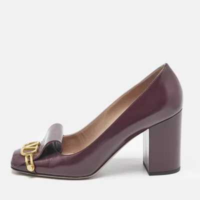 Pre-owned Valentino Garavani Purple Leather Vlogo Club Block Heel Pumps Size 41
