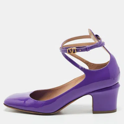 Pre-owned Valentino Garavani Purple Patent Leather Tan-go Block Heel Pumps Size 39.5