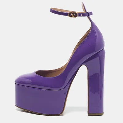 Pre-owned Valentino Garavani Purple Patent Leather Tango Platform Ankle Strap Block Heel Pumps Size 36