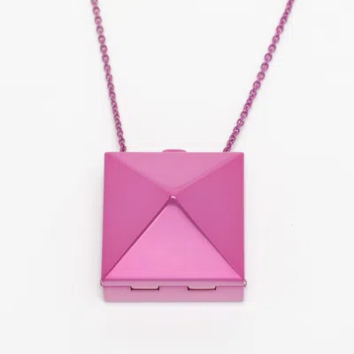 Pre-owned Valentino Garavani Purple Pink Rockstud Mirror Box Pendant Chain Necklace