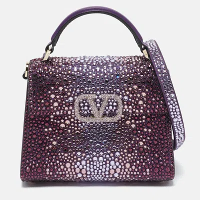 Pre-owned Valentino Garavani Purple Suede Crystal Embellished Mini Vsling Top Handle Bag