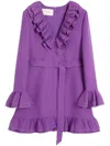 Valentino Garavani Purple Short Dress With V-neck And Ruffles In Virgin Wool And Silk Blend Woman