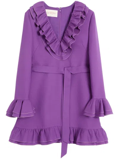 VALENTINO PURPLE WOOL AND SILK BLEND MINI DRESS