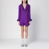 Valentino Garavani Purple Short Dress With V-neck And Ruffles In Virgin Wool And Silk Blend Woman In Purple