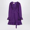 Valentino Garavani Purple Short Dress With V-neck And Ruffles In Virgin Wool And Silk Blend Woman