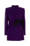 Valentino Wool Blend Blazer Asymmetric Design Bow In Blue