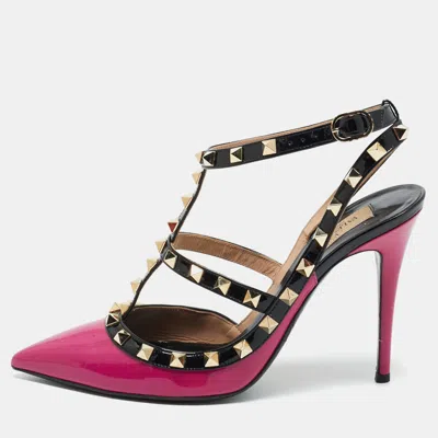 Pre-owned Valentino Garavani Purple/black Leather And Patent Leather Rockstud Pumps Size 39