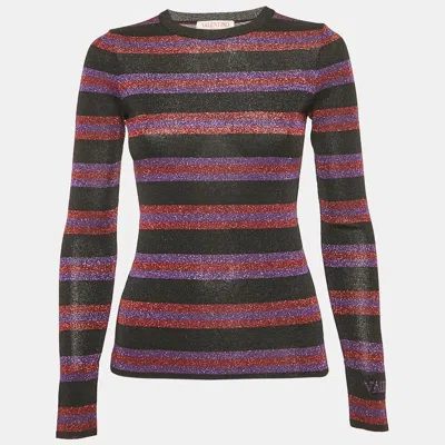 Pre-owned Valentino Purple/black Striped Lurex Knit Jumper M